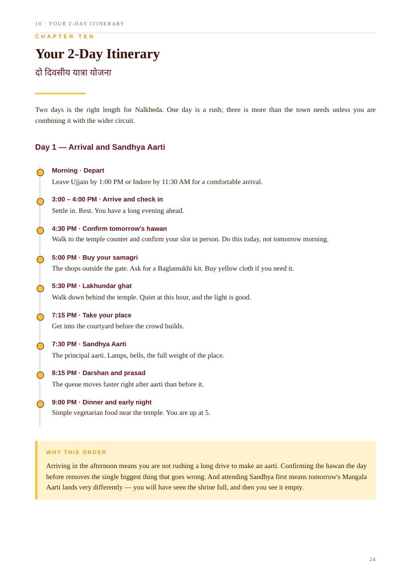 Sample page from the guide showing the hour-by-hour 2-day Nalkheda itinerary